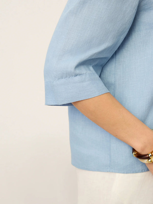 100% Linen Split Neck Inverted Pleat Top