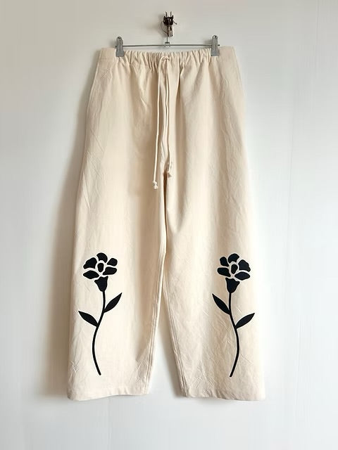 Hand Made Black Flower Trousers